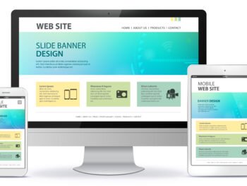 Responsive Website Design With Desktop Computer Screen Mobile Phone and Tablet PC Illustration 043 - PSD