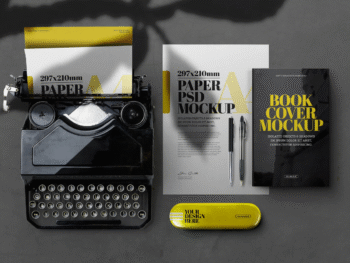 Stationery A4 Old Typewriter Book Cover Mockup 030- PSD